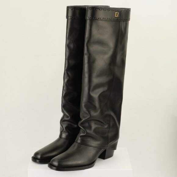 Fendi Minerva Knee-High 55mm Leather Boots, Black, EU 36/US 6 - Picture 2 of 15